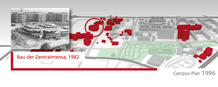 Rot markierte Gebäude sind zwischen 1972 und 1996 entstanden. (Foto/©: Axel Stephan; Abb./©: Christian Schneider)