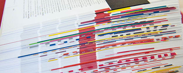 Einblick in Katharina Fischborns künstlerische Gestaltung der JGU-Festschrift (Foto: Peter Pulkowski)